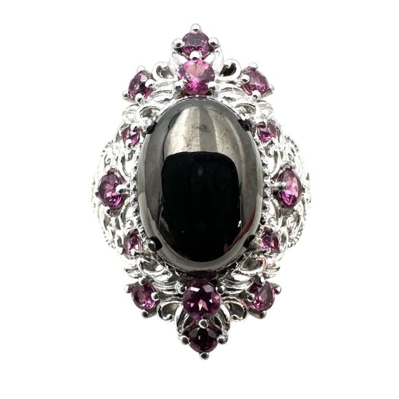 Chuck Celmency Black & Pink Gemstone Statement Ring Sterling Silver Size 6 - Picture 1 of 5